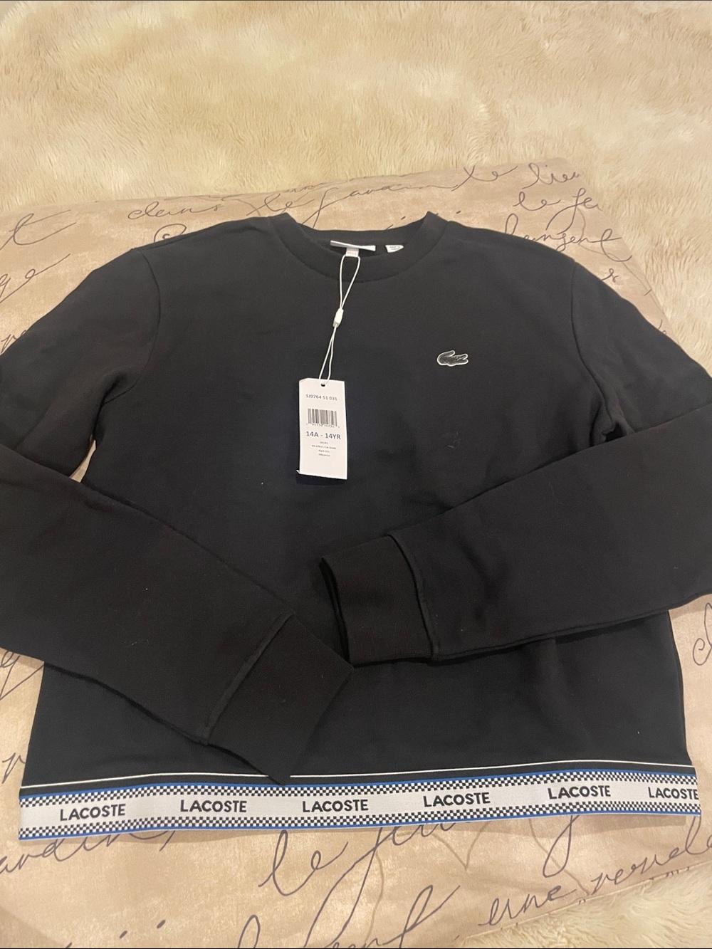 Lacoste Black Crewneck Sweatshirt with Branded Hem